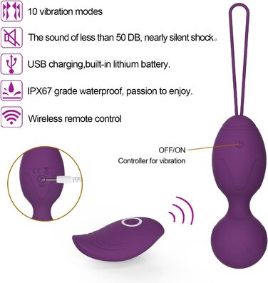 Тренування тазового дна для жінок з пультом дистанційного керування, набір Kegel Ball, багато режимів, силіконові м'ячі для контролю сечовипускання та вправ для тазового дна (фіолетовий)