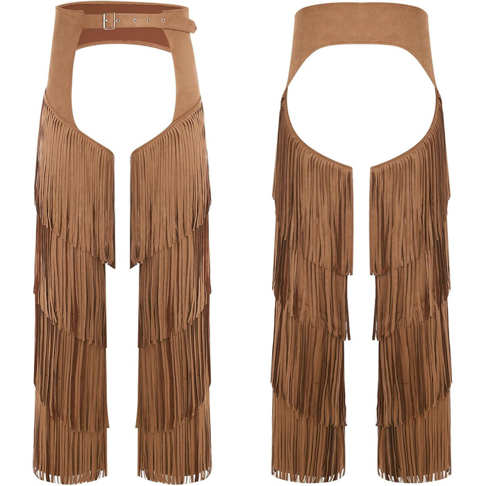 Чоловічі штани ковбойські західного стилю MSemis з бахромою, з регульованим поясом для карнавалу, вечірок та фестивалів, колір коричневий, розмір 3XL