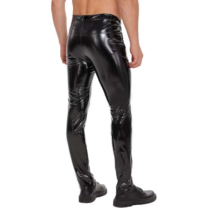 Чоловічі шкіряні штани Xokesy з блискучої шкіри, сексуальний вигин з блискавкою, еластична PU-шкіра, прямі, повсякденні штани для костюмів, косплею, нічного клубу (38, чорний)