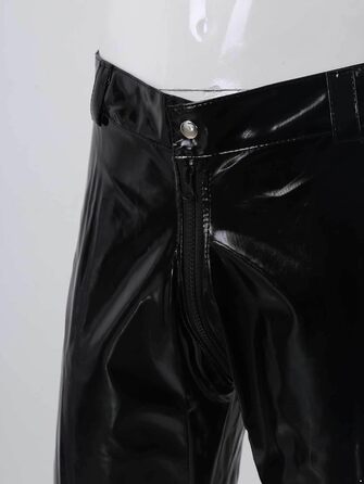 Чоловічі шкіряні лосини Wetlook з еластичною тканиною, обтягуючого крою, чорного кольору. Лосини з еластичною тканиною, обтягуючого крою, з кишенею, чорного кольору.