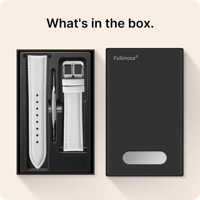 Шкіряний ремінець Fullmosa 18мм для Garmin Vivoactive 6/5/4, Venu SQ та Samsung Galaxy Watch 7/6/5/4 FE, Classic, Pro (Білий, срібляна застібка)