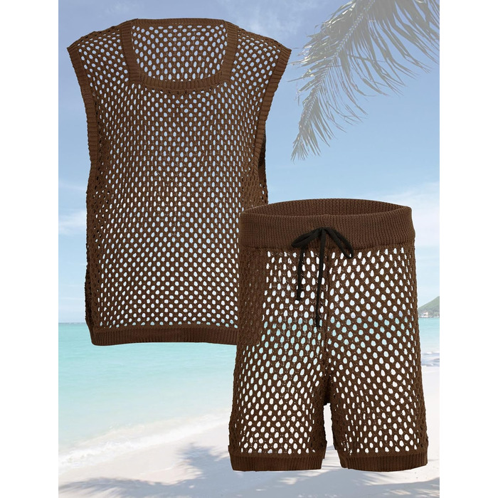 Костюм чоловічий сітчастий AIEOE 2-частинний: шорти та сорочка, розмір M-3X (XXL), колір коричневий
