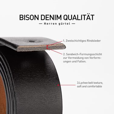 Шкіряний ремінь BISON DENIM для чоловіків, 38 мм, чорний — класичний бізнес-ремінь з подвійною пряжкою для джинсів та повсякденного одягу, у подарунковій коробці