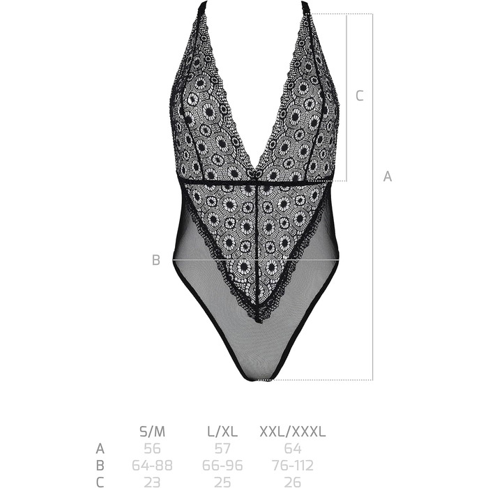 Сексуальний жіночий комплект білизни Selente Love & Fun, Made in EU, з корсетом та сліпом/боді, ексклюзивна маска для очей з атласу (XXL-3XL, боді чорний, прозорий, еко-матеріал)