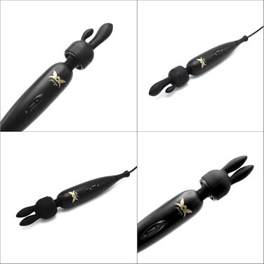 Вібратор Pixey Wand Turbo All-in-One - потужний, з регулюванням швидкості, з мережевим кабелем та 2 насадками (Black Edition, чорний)