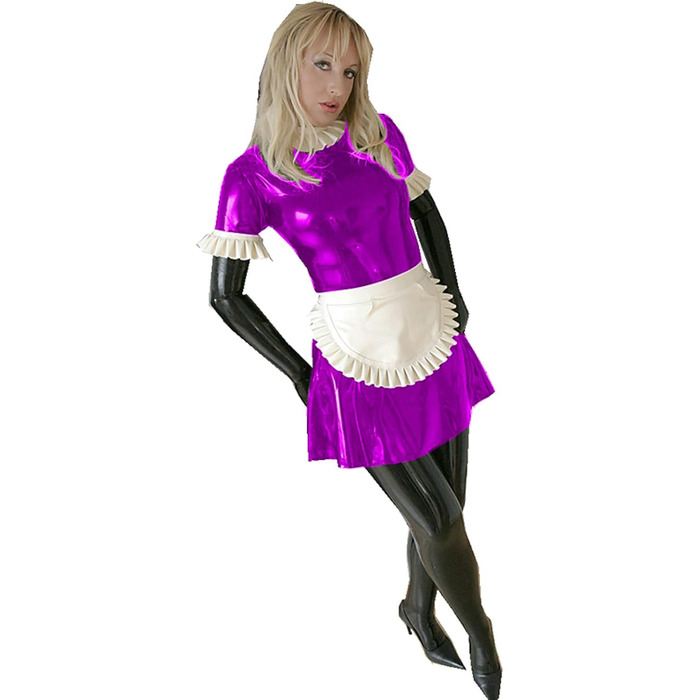 Костюм горничної в стилі аніме Sissy Cosplay: сукня з довгим рукавом, латекс, чорно-білий фартух, Sexy Lolita, 3XL