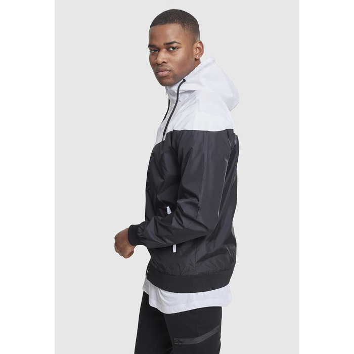 Чоловічий віндбрейкер Urban Classics Arrow Windrunner з капюшоном, демісезонна куртка з кольоровими блоками, чорно-біла, розмір M