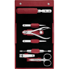 Професійний набір для манікюру та педикюру ZWILLING Premium Edition, 7 предметів, зі шкіряним дорожнім футляром, полірована нержавіюча сталь (Червоний)