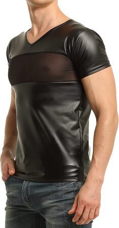 Чоловіча сорочка з ефектом латексу та вставками з сітки XL