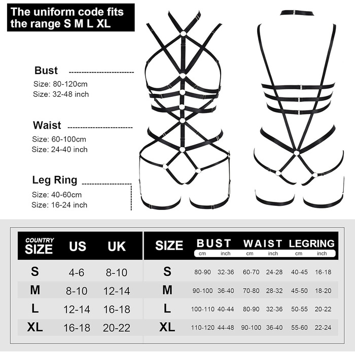 Комплект корсет, бра та стрінг з ремінцями для тіла, чорний, готичний стиль