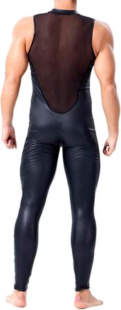 Боді з латексу для чоловіків, чорний, XL. Латексний костюм з сіткою, цілісний, з довгими рукавами, для клубів, штучна шкіра.