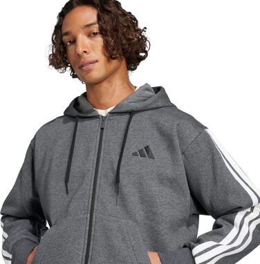 Чоловіча флісова худі на блимавці Adidas Essential Three Stripes, темно-сіра, розмір XXL