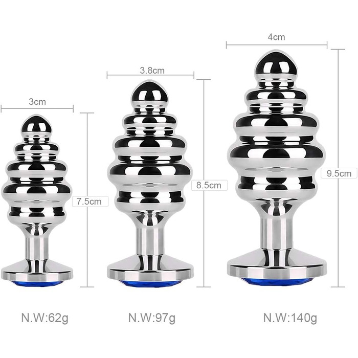Анальний плагін SXOVO (набір 3 шт): малий, середній, великий - металевий, з камінцем, для пар