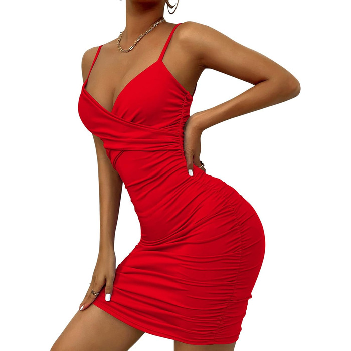 Жіноче міні-плаття на бретелях з V-подібним вирізом та відкритим спиною, червоне, розмір XS-L, для вечірок та свят