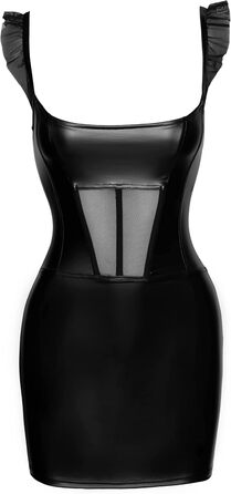 Чорне міні-плаття з ефектом лакового покриття ручної роботи Noir Knappes Damen Dessous з мереживом та блискавкою на спині, розмір S