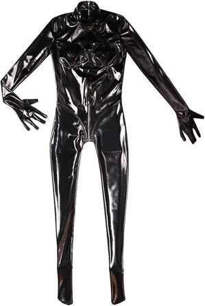 Жіночий латексний комбінезон з блискавкою для сцени та відпочинку, обтягуючий, чорний (M)