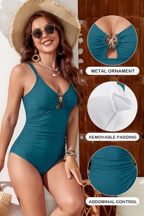 Купальник жіночий SHEKINI з вирізом, корекцією живота, флуоресцентний рожевий (XL, блакитний)