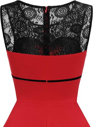 Сукня коктейльна жіноча Bbonlinedress Rockabilly червона, 50-ті, мереживна, з фалдами, без рукавів, з круглим вирізом, розмір XL