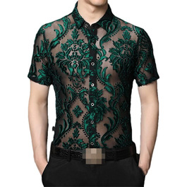 Прозора сорочка для чоловіків Bollrllr з мереживом, 2XL | Сорочка з прозолим мереживом для вечірок