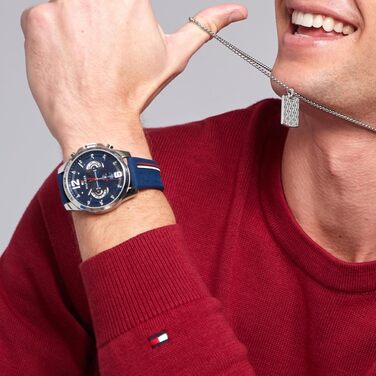 Чоловічий багатофункціональний кварцовий годинник Tommy Hilfiger з силіконовим ремінцем, індикацією дня та дати, водонепроникність 5ATM, Navy Silicone
