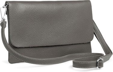 Жіноча шкіряна сумка-клатч Caspar Elegante Classic Line (модель №835), сумка через плече для вечора з регульованим ременем, темно-сіра, Made in Italy