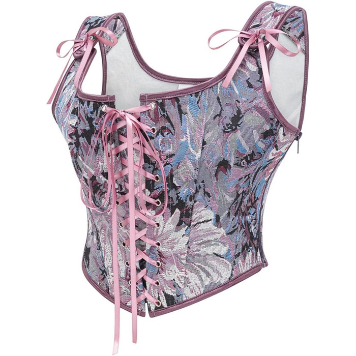 Жіночий корсет вінтажний з кісточками, з вишивкою, великий розмір, топ з вишивкою (Lila, XXL)