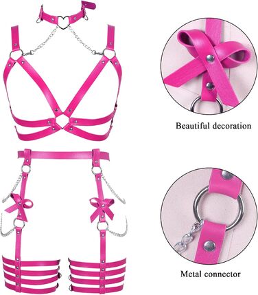 Жіночий шкіряний боді з ланцюжком BANSSGOTH: комплект стрінги з бантиком для танців та свят (Рожевий)