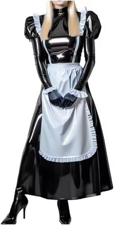 Сукня-уніформа для жінок DDINGHOONQPODFR, костюм для Хелловіну, косплей, рукава-буфи, клубна сукня, PVC-шкіра, чорний, 6XL