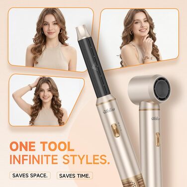 Мультистайлер для волосся 6 в 1 UKLISS Air Styler Set: фен-щітка, вирівнювач, локони та дифузор, 1000 Вт, LCD-дисплей, сріблясто-золотий