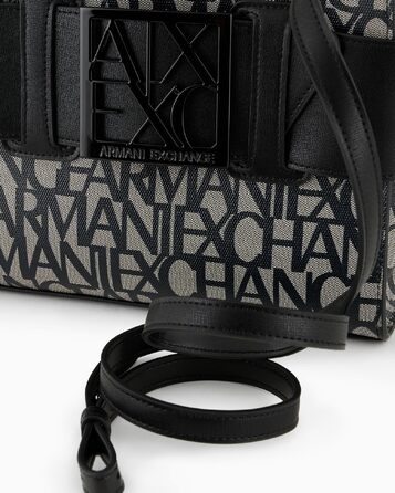 Сумка крос-боді Armani Exchange з логотипом, бежево-чорна, універсальний розмір