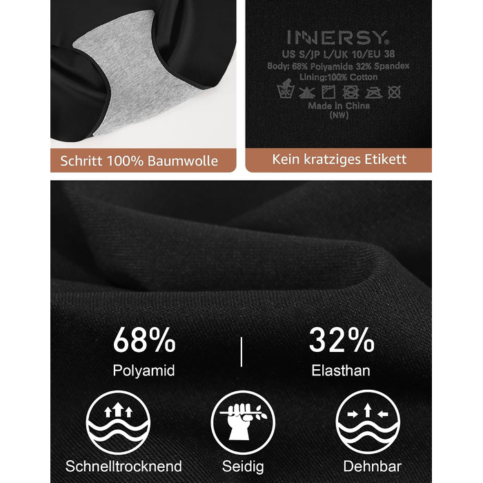 Безшовні жіночі труси INNERSY, комплект 3 шт, поліамід, класичний чорний, розмір S