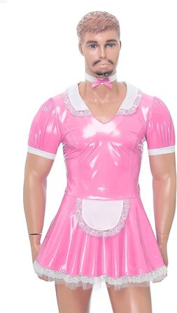 Костюм покоївки FEESHOW для чоловіків з лакового ефекту, костюм покоївки для карнавалу, Хелловіну, косплей (4XL, Рожевий)
