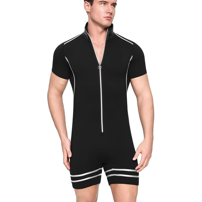 Чоловічий халат Landofgenie з коміром з ПВХ-шкіри, стиль панк, контрастні смуги, ідеальний для дому, сну та тематичних вечірок, чорний, XL