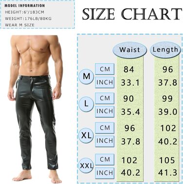 Чоловічі легінси YUFEIDA з еластичної шкіри (PU), класичний дизайн, чорні, XL