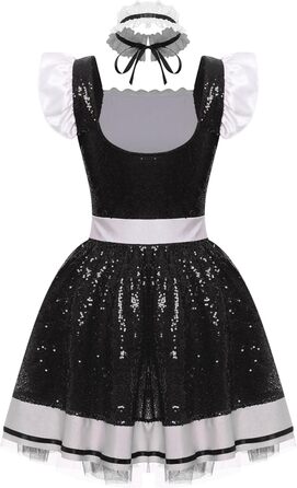 Костюм горничної Jhaoyu з ПВХ: блискучий набір для косплею, костюмів та свят (чорний, M)