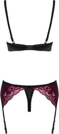 Сексуальний жіночий комплект білизни Selente Love & Fun: бюстгальтер, корсетний пояс, танга та шовкова маска для очей (L-XL, чорно-бордовий). Зроблено в ЄС