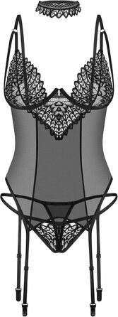 Сексуальний жіночий комплект білизни Selente Love & Fun: корсет, танга та шовкова маска для очей (XL-XXL, чорний мереживний)