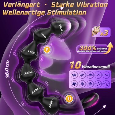Анальний дildo з рідкого силікону з 10 режимами вібрації, 36 см. Іграшка для пар, BDSM, стимуляція простати (для чоловіків та жінок)