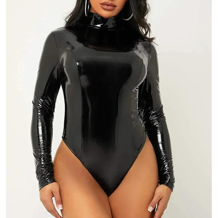Жіночий сексуальний комбінезон з чорним дзеркальним PU-шкіряним рукавом на блискавці, для сцени та відпочинку, розмір S, чорний