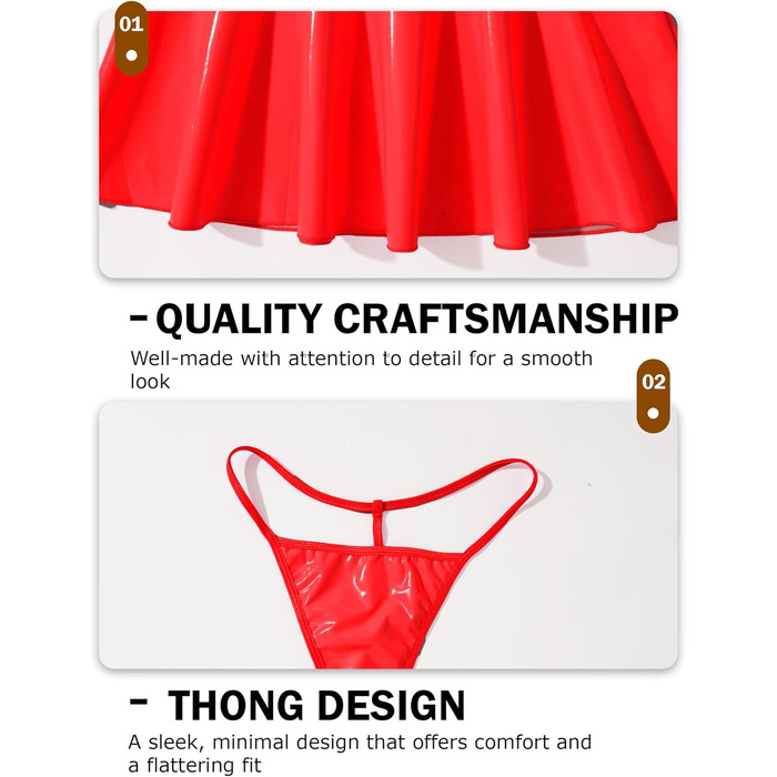 Сукня з екошкіри для жінок Auing, комплект нижньої білизни, костюм зайчика, XL (червоний, S)