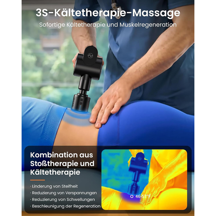 Перкусійний масажер Napre Massage Gun з функцією підігріву та охолодження, складаний масажний пістолет для тіла, спини та плечей, 32 рівні швидкості, 5 кутів нахилу, Gloss Black