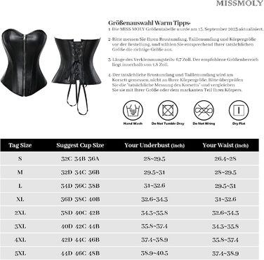 Корсет MISS MOLY з G-String, XL, чорний: вінтажний дизайн, штучна шкіра, на блискавку