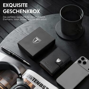Тонкий чоловічий гаманець TENBST з RFID-захистом та монетницею, преміум шкіряний картхолдер на 10 карток, чорно-помаранчевий
