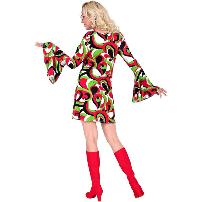 Сукня 70-х років WIDANN ILANO для вечірок, карнавалу, фестивалю, з тропічним візерунком (XS, Vintage Waves)