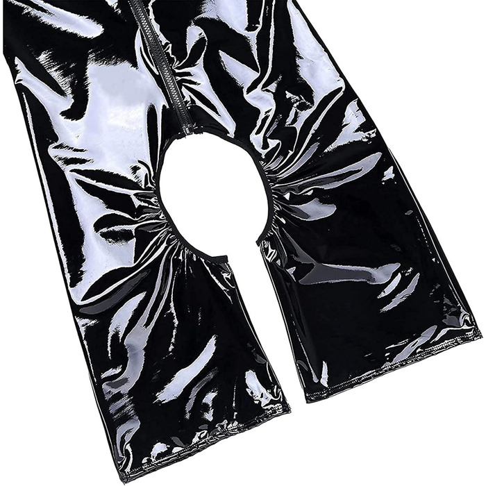 Чоловічий боді з лакованої шкіри, сексуальний, на блискавці, мокрий ефект, для вечірок, фетиш, бондтаж, чорний (XL)