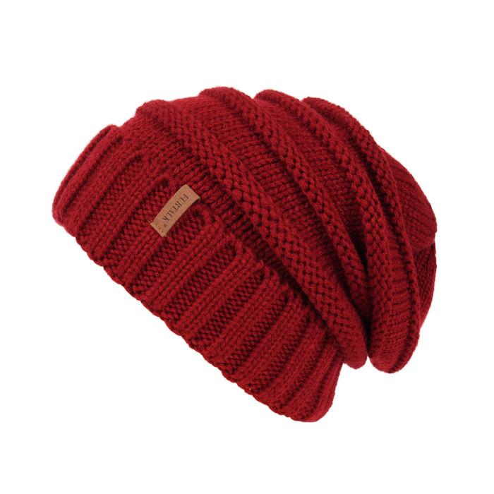 Жіноча в'язана шапка-біні FURTALK Slouch Beanie у стилі стрітстайл, тепла зимова шапка грубой в'язки, м'яка, червона (один розмір)