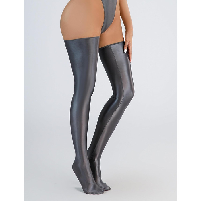 Шкарпетки жіночі мерехтливі без шва Happy Cherry, сірі, високі, антиковзаючі, еластичні