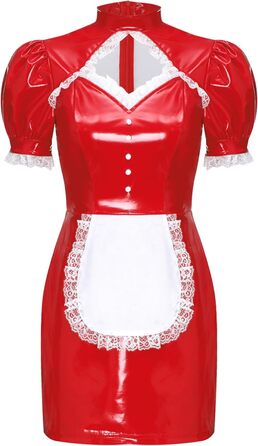 Костюм покоївки Inhzoy з ефектом вологого блиску, мереживо, червоний (L)