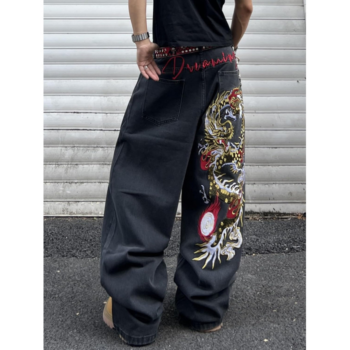 Чоловічі джинси Baggy з вишивкою, широкі штани денім (XXL, чорні, A50)