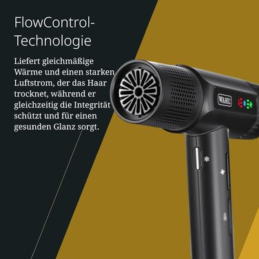 Професійний іонний фен Wahl Vanquish 1600W з FlowControl, магнітними насадками та дифузором, чорний